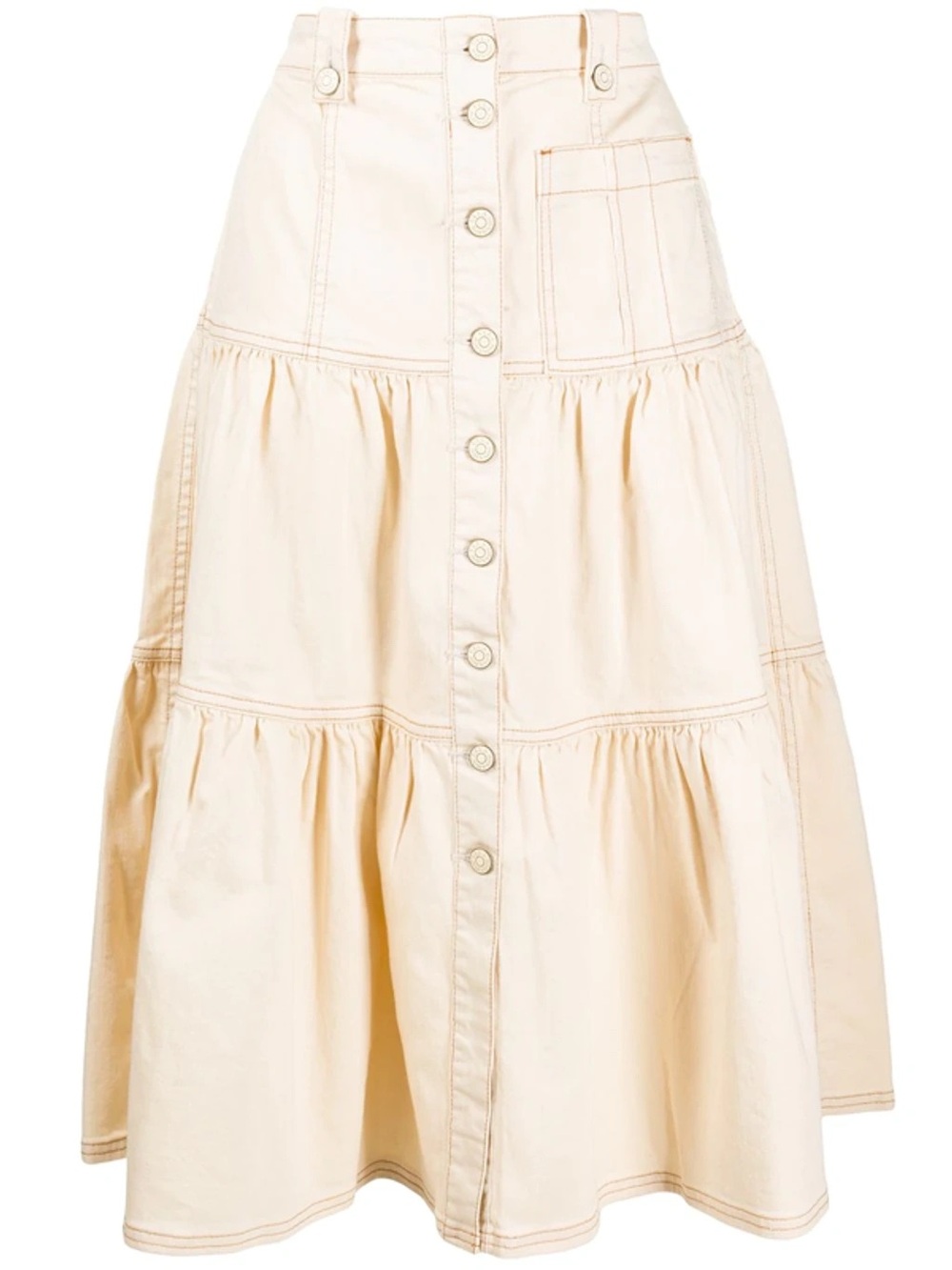 Ulla Johnson Cream Button-Front Tiered Midi Skirt